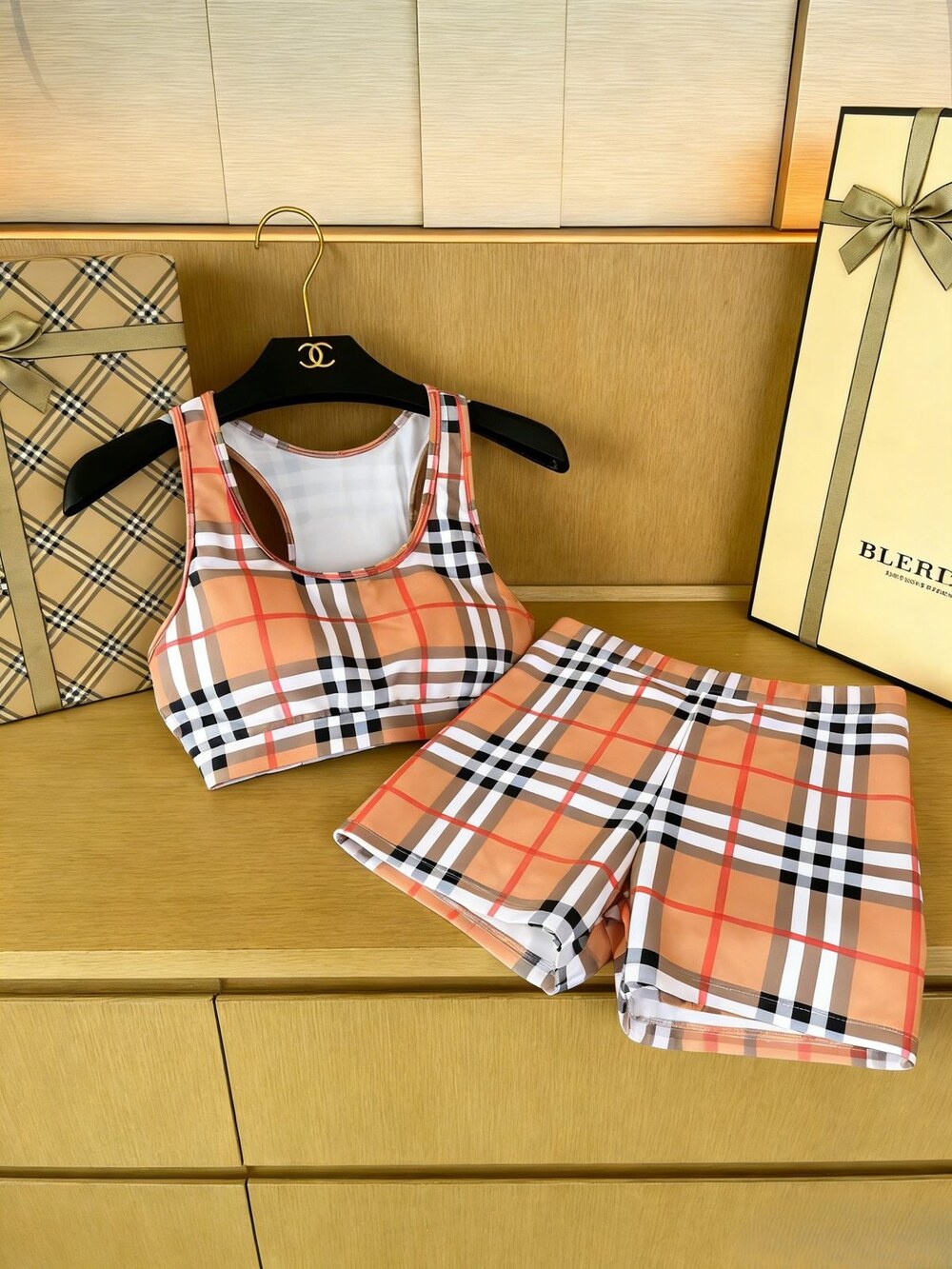 Burberry Plaid Two-Piece Athletic Swimsuit - Picture 5 of 6